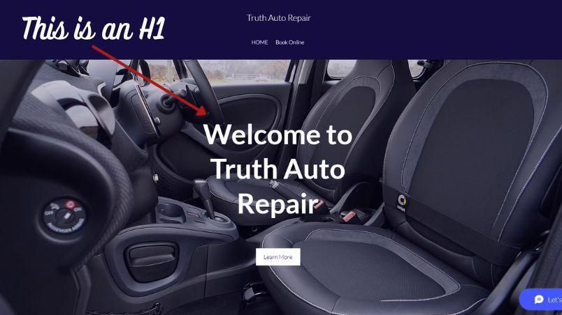 Example of what an H1 Tag looks like on a live website