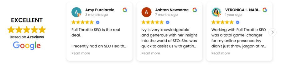 Full Throttle SEO's Google reviews as trust signals