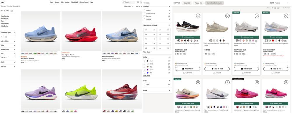 women's running shoes ecommerce store category comparison image